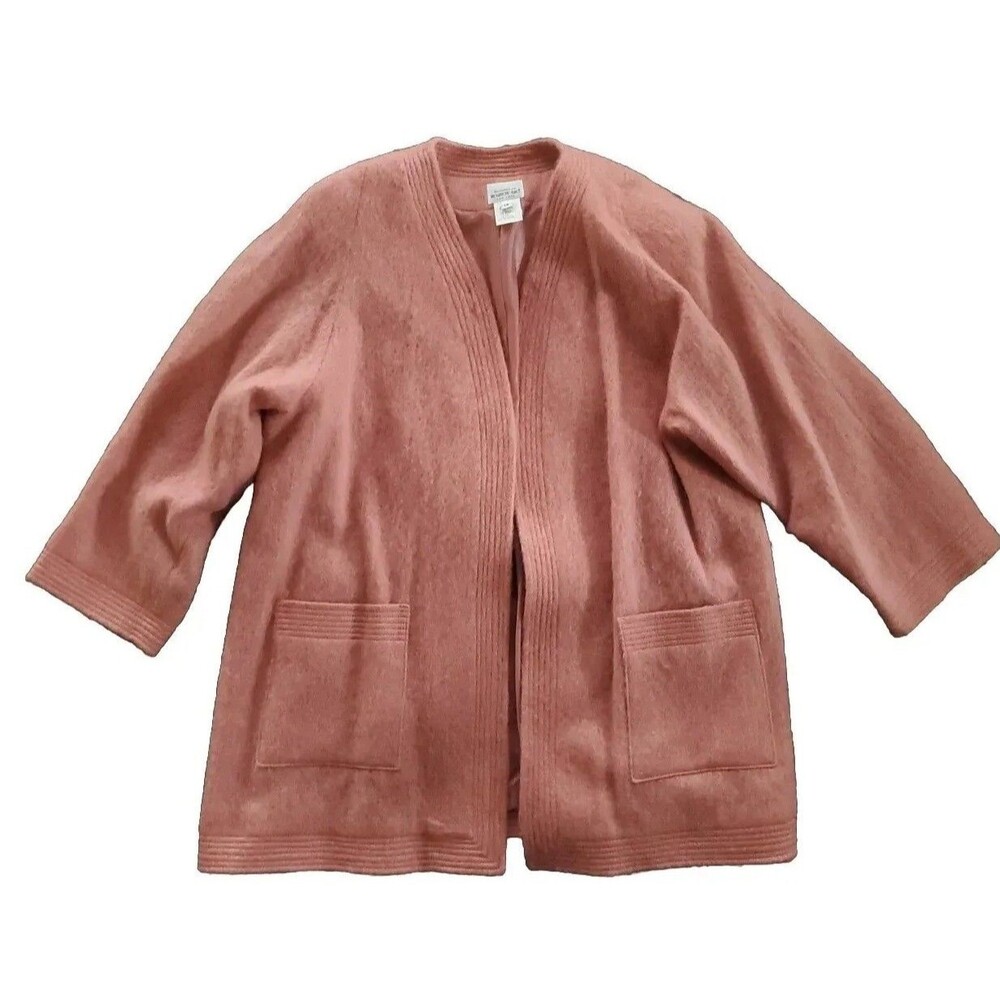 Vtg Brownstone Studio 1X Mohair Blend Lined Open Front Pockets Coral Jacket Coat
